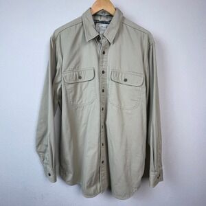 L.L. Bean Field Shirt Mens L Tan Flannel Lined Cotton Canvas Shacket Gorpcore
